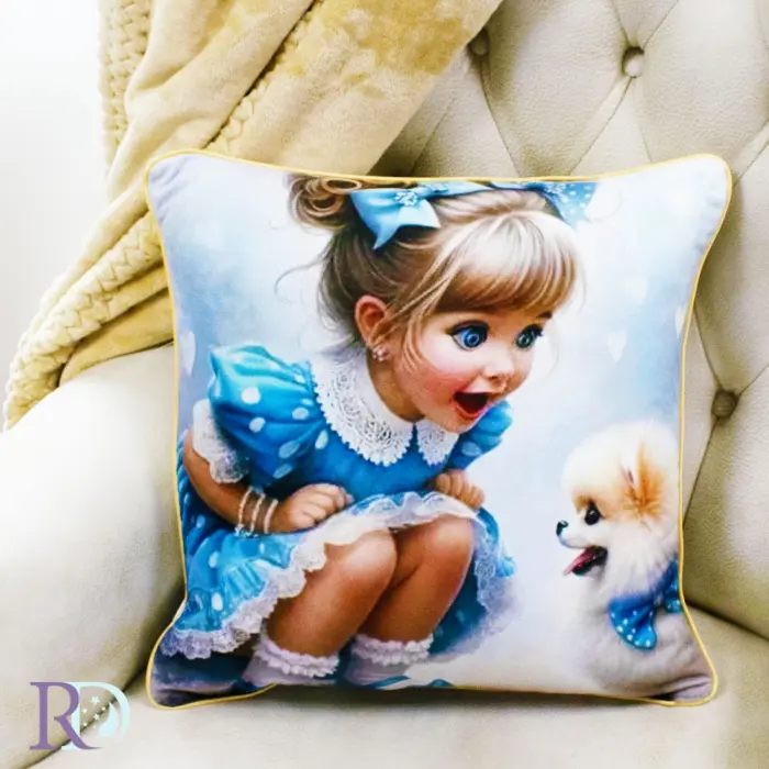 Декоративна възглавница Момиче с куче - 2208 - Декоративна възглавница Момиче с куче - 2208