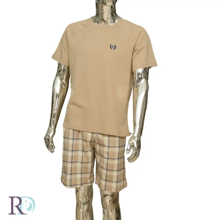 Мъжка лятна пижама Део бежово - 2175 - Мъжка лятна пижама Део бежово - 2175