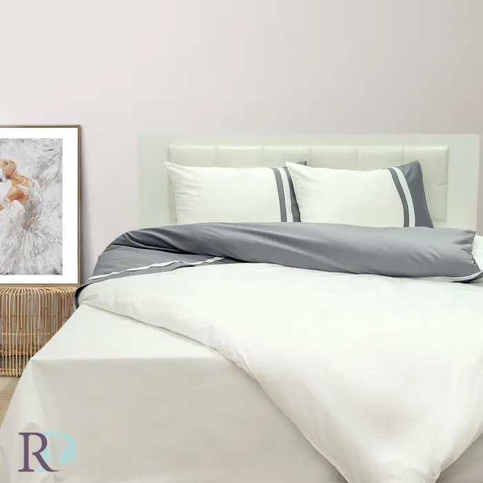 Спален комплект памучен сатен Бяло и Сиво - 1946 - Спален комплект памучен сатен Бяло и Сиво - 1946