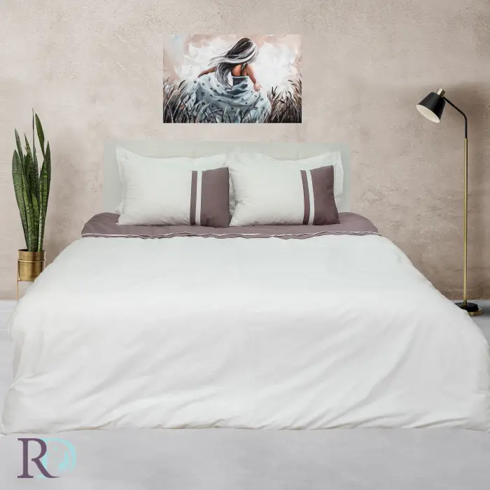 Спален комплект памучен сатен Бяло и Мока - 1113 -  Спален комплект памучен сатен Бяло и Мока - 1113