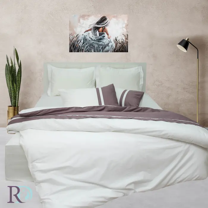 Спален комплект памучен сатен Бяло и Мока - 1114 -  Спален комплект памучен сатен Бяло и Мока - 1114