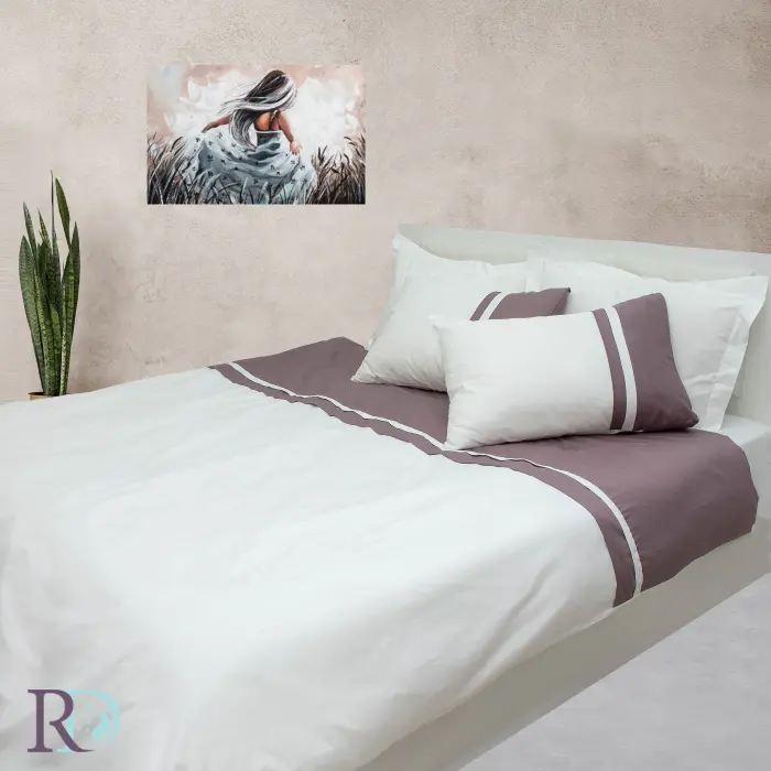 Спален комплект памучен сатен Бяло и Мока - 1115 -  Спален комплект памучен сатен Бяло и Мока - 1115