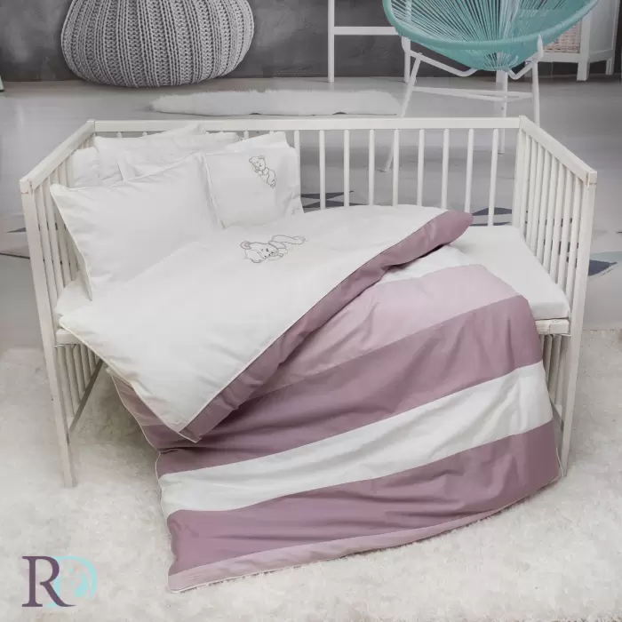 Бебешки спален комплект Спящо мече пепел от рози и бяло - 1030 -  Бебешки спален комплект Спящо мече пепел от рози и бяло - 1030