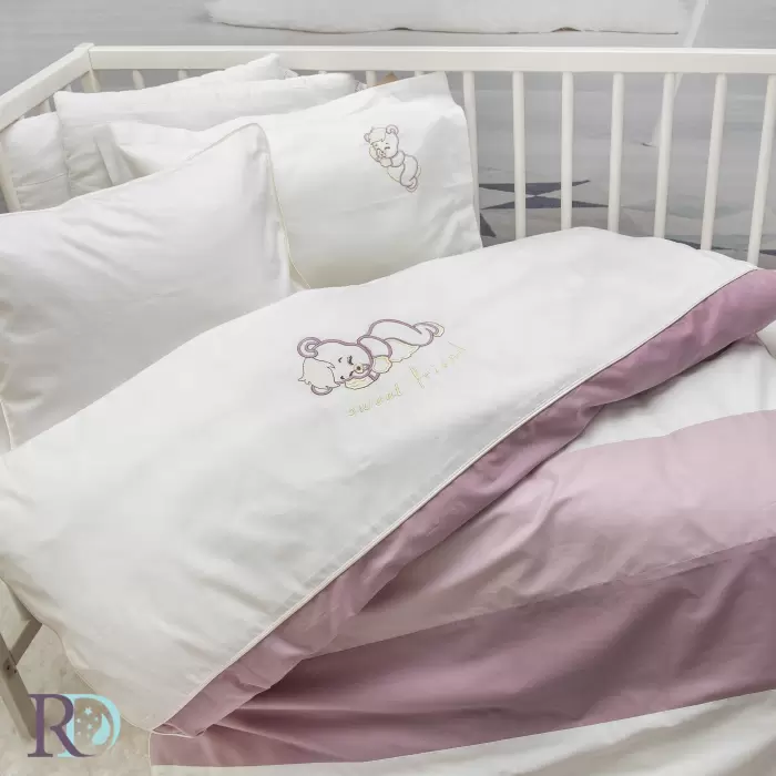 Бебешки спален комплект Спящо мече пепел от рози и бяло - 1031 -  Бебешки спален комплект Спящо мече пепел от рози и бяло - 1031