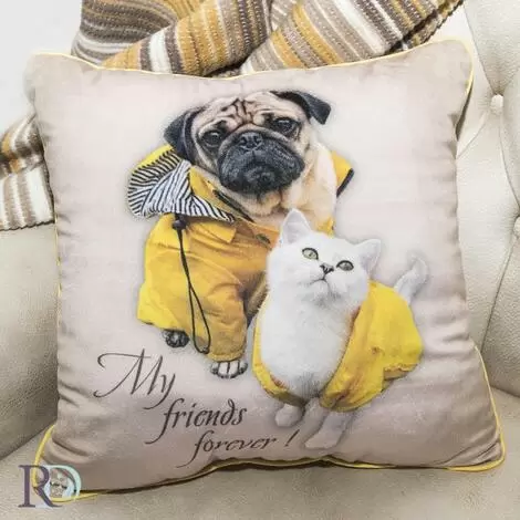 Декоративна възглавница Куче и Коте в жълто