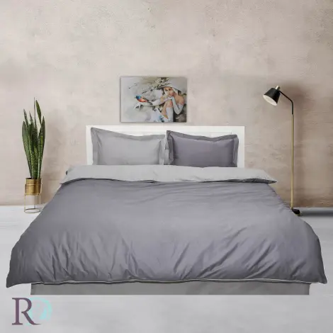 Спален комплект памучен сатен Тъмно сиво и Светло сиво